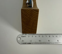 Load image into Gallery viewer, Handmade Fused Glass Round/Disc Blue Flower Ornament in a handmade Oak stand