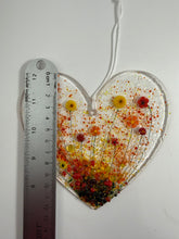 Load image into Gallery viewer, Hanging heart with red, yellow and orange flowers