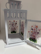 Load image into Gallery viewer, Large White Lantern with pink and purple flowers
